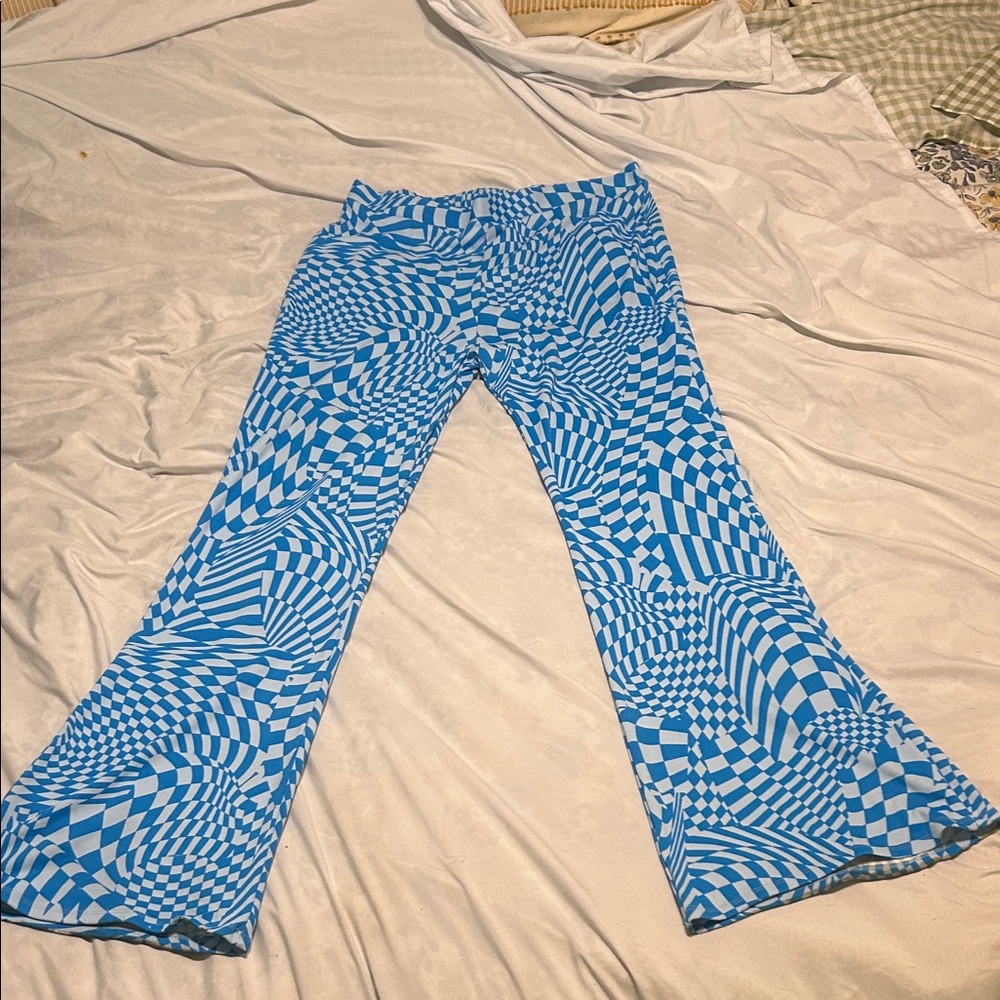 70’s style Wild Fable Blue and White Checkered Pants with flare bottoms